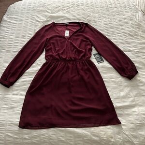 Express Burgundy Long Sleeve V-Neck Midi Dress